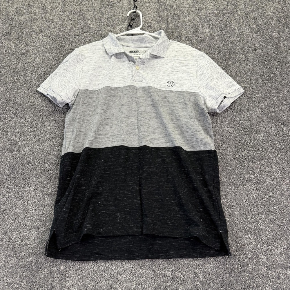 Aeropostale Polo Shirt Mens Large Gray Colorblock Stretch A87 Logo Casual Top